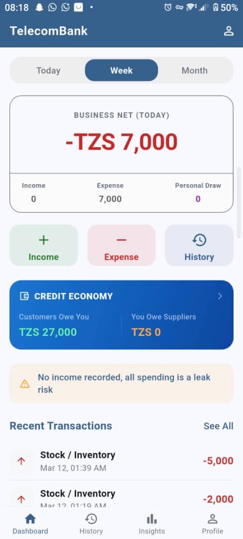 TelecomBank App Dashboard